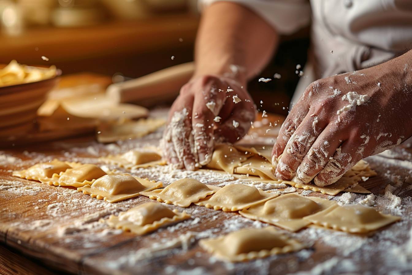 Préparation et découpe de la pâte à ravioli