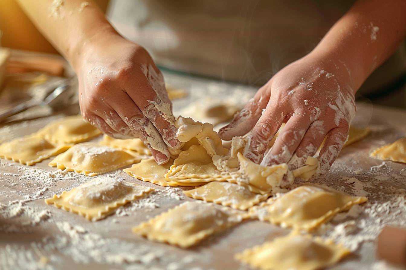 Préparation et découpe de la pâte à ravioli